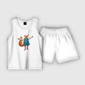 Детская пижама с шортами хлопок с принтом Лисица: обнимашки ,  |  | Тематика изображения на принте: лиса | лисица | лисичка | обнимает | обнимашки | обнимаю