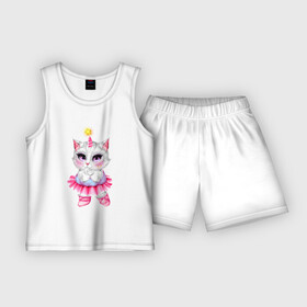 Детская пижама с шортами хлопок с принтом Белая кошечка  балерина ,  |  | балерина | балет | белая кошка | белая пушистая | кошечка | кошка | пушистая
