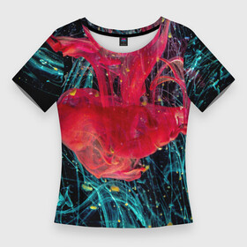 Женская футболка 3D Slim с принтом Абстрактный всплеск розовой и голубой красок ,  |  | abstraction | art | artwork | colorful | colors | dark | darkness | graphics | paints | patterns | surrealism | sweethuman | sweethumen | абстракция | арт | графика | искусство | краски | разноцветный | сюрреализм | темнота | тьма | узоры | цвета