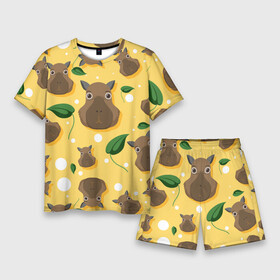 Мужской костюм с шортами 3D с принтом Капибары паттерн ,  |  | capybara | patern | pattern | грызун | грызуны | капибара | капибары | патерн | паттерн