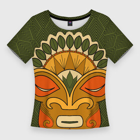Женская футболка 3D Slim с принтом Polynesian tiki HUMBLE ,  |  | africa | bora bora | fiji | hawaii | island | nature | ocean | polynesia | samoa | tahiti | tiki | африка | гаваи | истукан | лето | орнамент | острова | пляж | полинезия | серфинг | тики | тропики | этнический