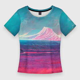 Женская футболка 3D Slim с принтом Завораживающий ландшафт ,  |  | art | bright | landscape | mountains | multicoloured | nature | panorama | planet | sky | space | арт | горы | космос | ландшафт | небо | панорама | пейзаж | планета | природа | разноцветный | яркий