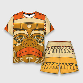 Мужской костюм с шортами 3D с принтом Polynesian tiki APATHY ,  |  | bora bora | fiji | hawaii | island | nature | ocean | polynesia | samoa | tahiti | tiki | гаваи | истукан | лето | орнамент | острова | пляж | полинезия | серфинг | тики | тропики | этнический
