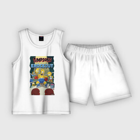 Детская пижама с шортами хлопок с принтом Гомер Симпсон на боксёрском ринге ,  |  | bart | boxing gloves | donats | homer simpson | knockout | lisa | marge | ring | барт симпсон | боксёрские перчатки | гомер симпсон | лиза | мардж | пончики | ринг