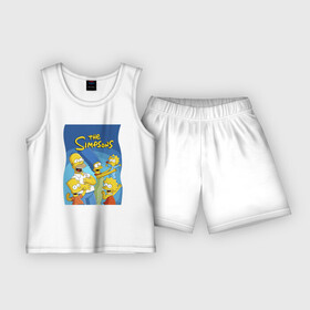 Детская пижама с шортами хлопок с принтом Семейка Симпсонов  Гомер, Мардж и их отпрыски ,  |  | bart | cartoon | family | homer | lisa | maggie | marge | simpsons | барт | гомер | лиза | мардж | мультфильм | мэгги | семья | симпсоны