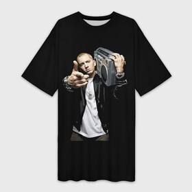 Платье-футболка 3D с принтом Eminem rap hip hop ,  |  | rapper | stereo system | tape recorder | магнитофон | рэп | рэппер | стереосистема | хип хоп | эминем