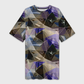 Платье-футболка 3D с принтом Полигональный абстрактный: бежевый, коричневый, сиреневый ,  |  | abstract | abstract pattern | beige | brown | geometric | geometric pattern | lilac | polygonal | triangles | абстрактный | абстрактный узор | бежевый | геометрический | геометрический узор | коричневый | молодежный | полигональный