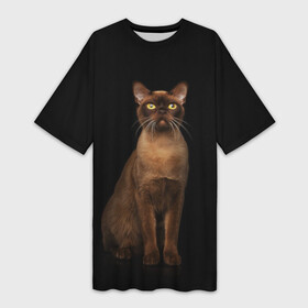 Платье-футболка 3D с принтом Бурма окраса соболь ,  |  | бурма | бурманская кошка | бурманский кот | бурманский котенок | кот бурма | котенок бурма | кошка бурма