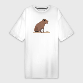 Платье-футболка хлопок с принтом Капибара сидит на пригорке ,  |  | animal | capybara | meme | memes | sweethuman | sweethumen | абстракция | арт | графика | животное | искусство | капибара | мем | мемы | разноцветный | сюрреализм | узоры | цвета