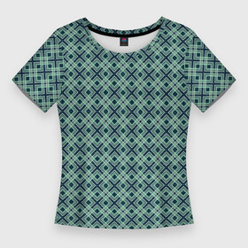 Женская футболка 3D Slim с принтом Геометрический бирюзовый узор на текстурированном синем фоне ,  |  | blue | checkered | dark blue | diamonds | geometric | lines | plain | squares | textured | turquoise | бирюзовый | геометрический | квадраты | клетка | клетчатый | линии | простой | ромбы | синий | текстурированный | темно синий