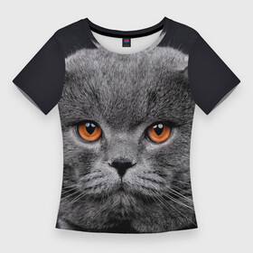 Женская футболка 3D Slim с принтом Британский серый кот ,  |  | british | cat | cats | kitty | британская | британская серая | британские | британский | кот | котёнок | котик | котята | кошечка | кошка | серый кот