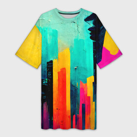 Платье-футболка 3D с принтом Уличный гранж стиль ,  |  | abstraction | art | graffiti | grunge | lines | multicoloured | paint | splashes | street | strokes | style | young | абстракция | брызги | гранж | граффити | искусство | краска | линии | молодежный | полосы | потертый | разноцветный | стиль | уличный