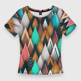 Женская футболка 3D Slim с принтом Лес из стилизованный елей  паттерн ,  |  | fir | forest | geometry | pattern | triangle | геометрия | ель | лес | паттерн | треугольник