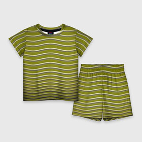 Детский костюм с шортами 3D с принтом Золотые оливковые полосы волны ,  |  | блестящий | волны | желтый | золотой | оливковый | полосы | симметрия