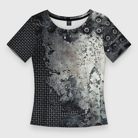 Женская футболка 3D Slim с принтом Рваный металл на болтах ,  |  | armor | bolted | iron | metal mesh | rust | torn metal | броня | железо | металлическая сетка | на болтах | рваный металл | ржавчина