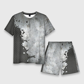 Мужской костюм с шортами 3D с принтом Рваный металл на сетке ,  |  | armor | iron | metal mesh | rust | torn metal | броня | железо | металлическая сетка | рваный металл | ржавчина