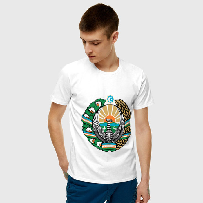 Купить футболку узбекистан хлопок. Футболка Узбекистан. Футболка с гербом Узбекистана. Футболка мужская герб Узбекистан. Эмблема на футболке.