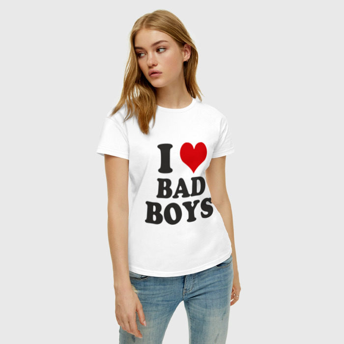 Женская футболка хлопок i love bad boys - я люблю плохих парней.